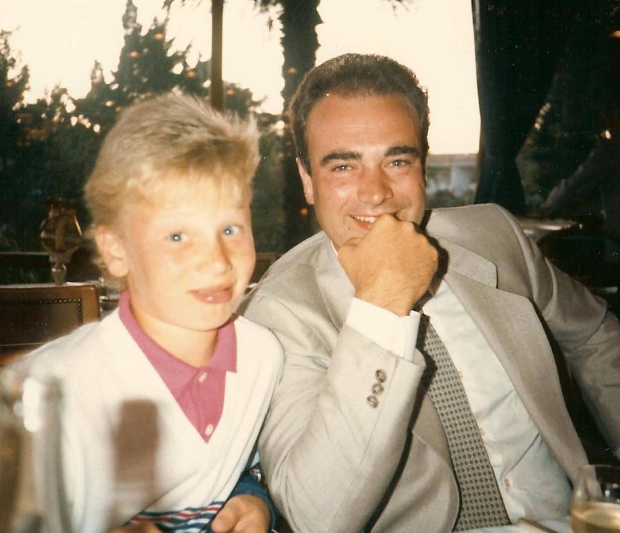 Childhood photo of Jamie Oliver with his father.