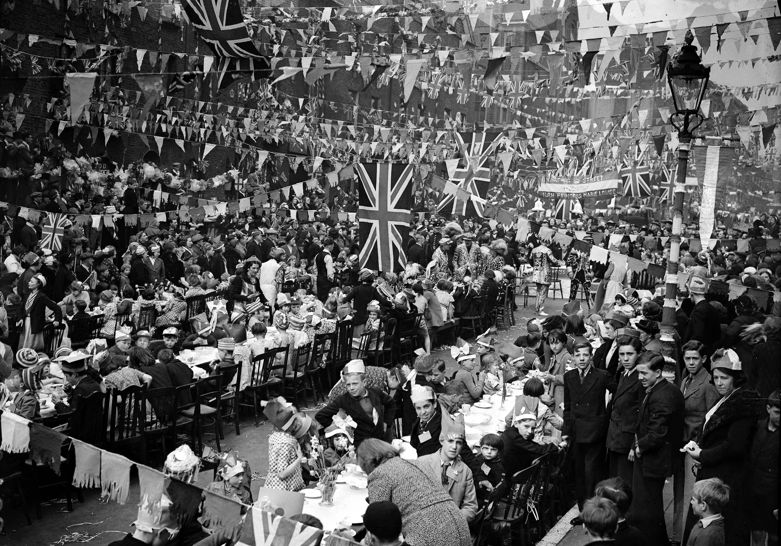 Street party celebrating the coronation of King George VI and Queen Elizabeth.