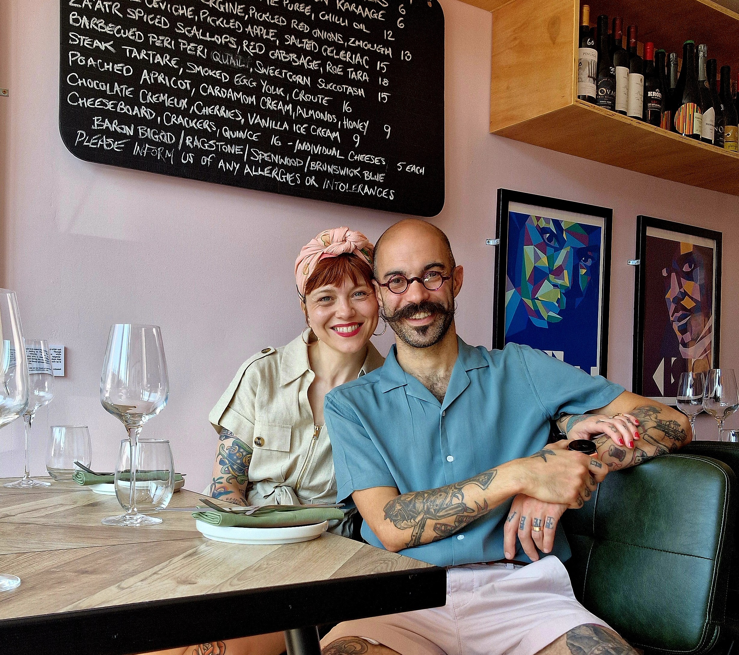 Becky and Tony at a restaurant.