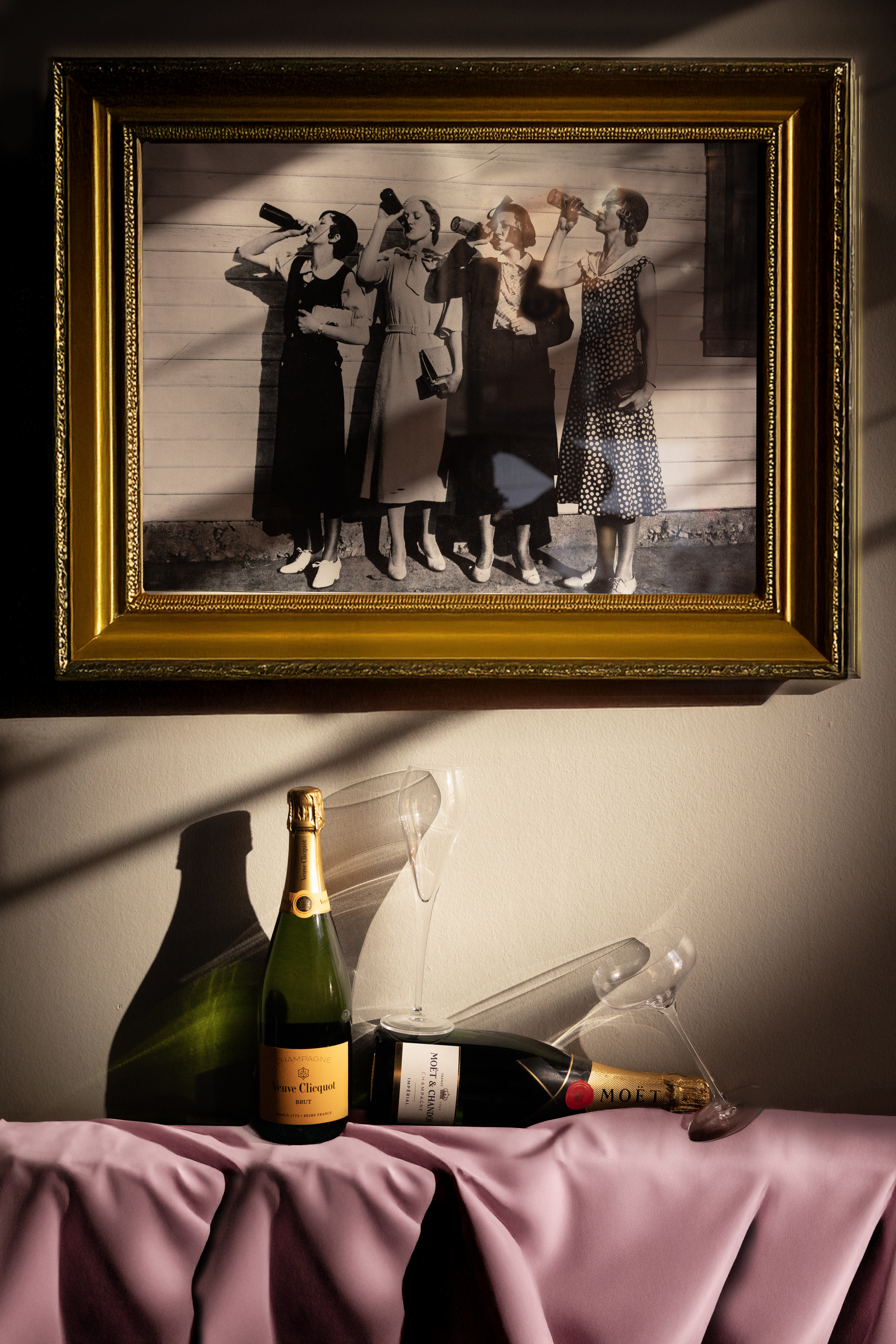 Champagne cocktail setting at a restaurant.
