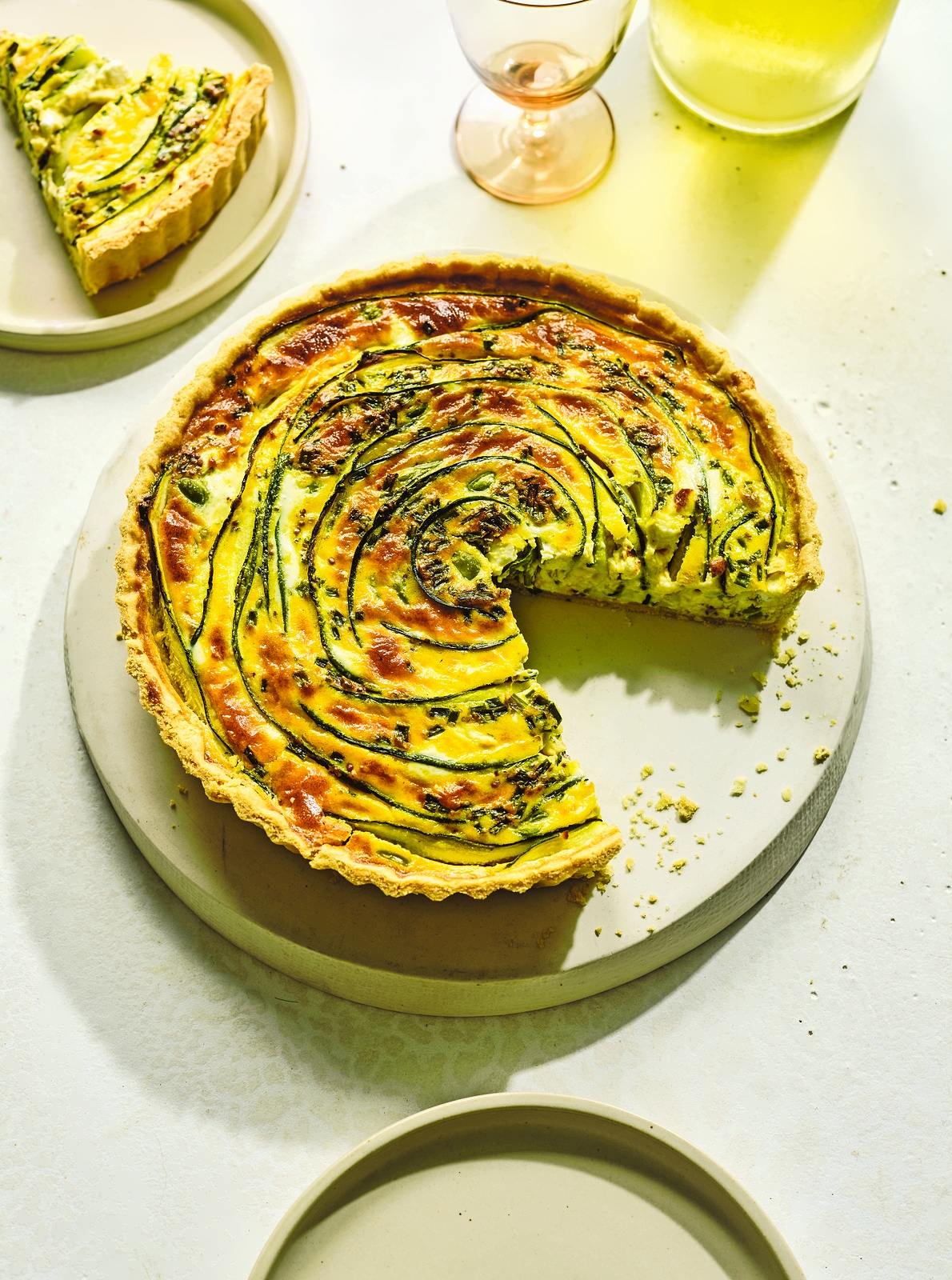 Courgette, feta, and broad bean quiche.