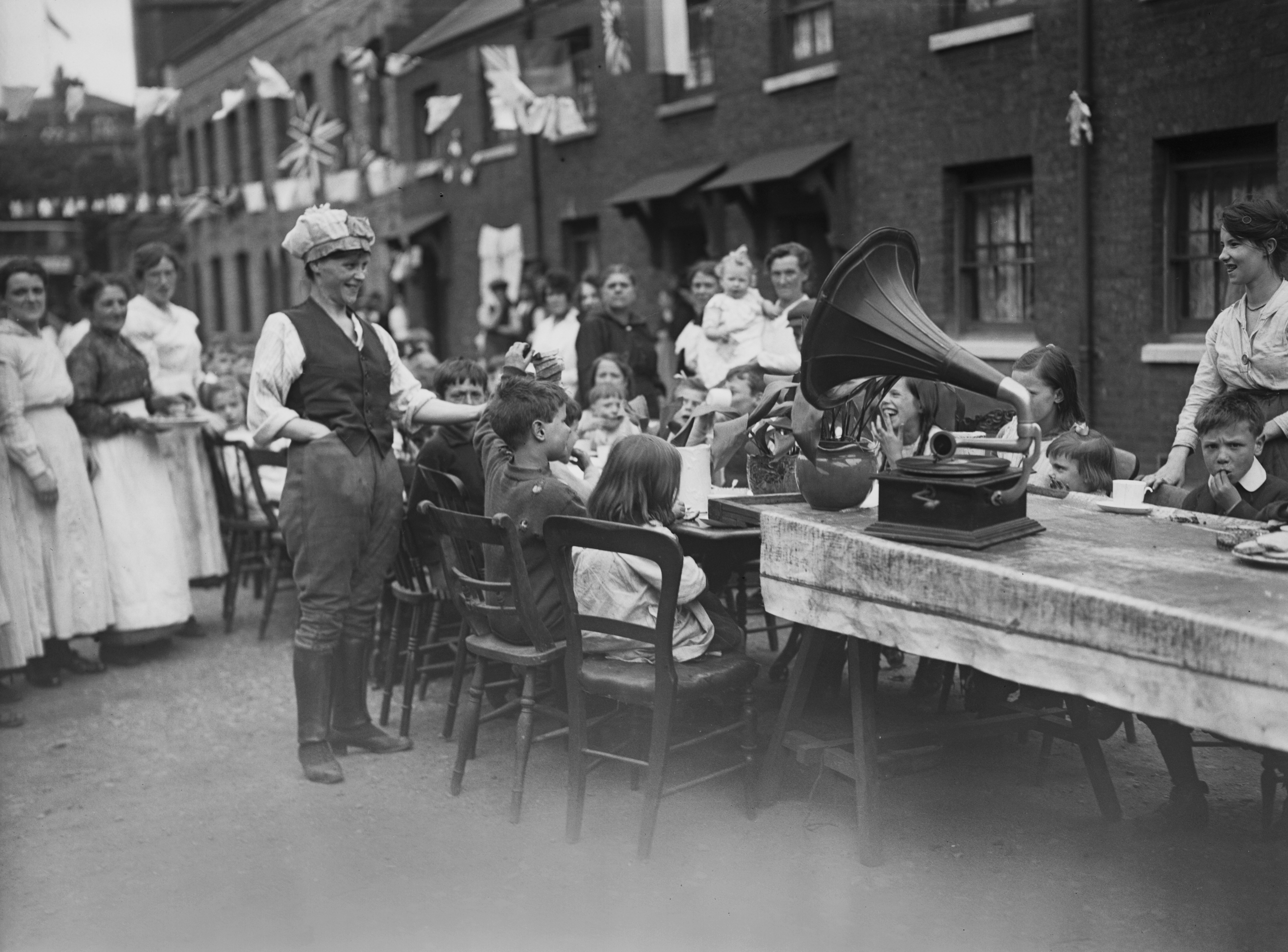 Street party celebrating the end of WWI in London's East End.